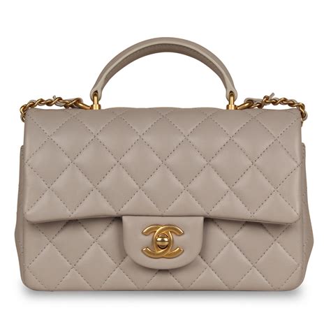 gray chanel mini|Mini flap bag with top handle, Lambskin & lacquered metal.